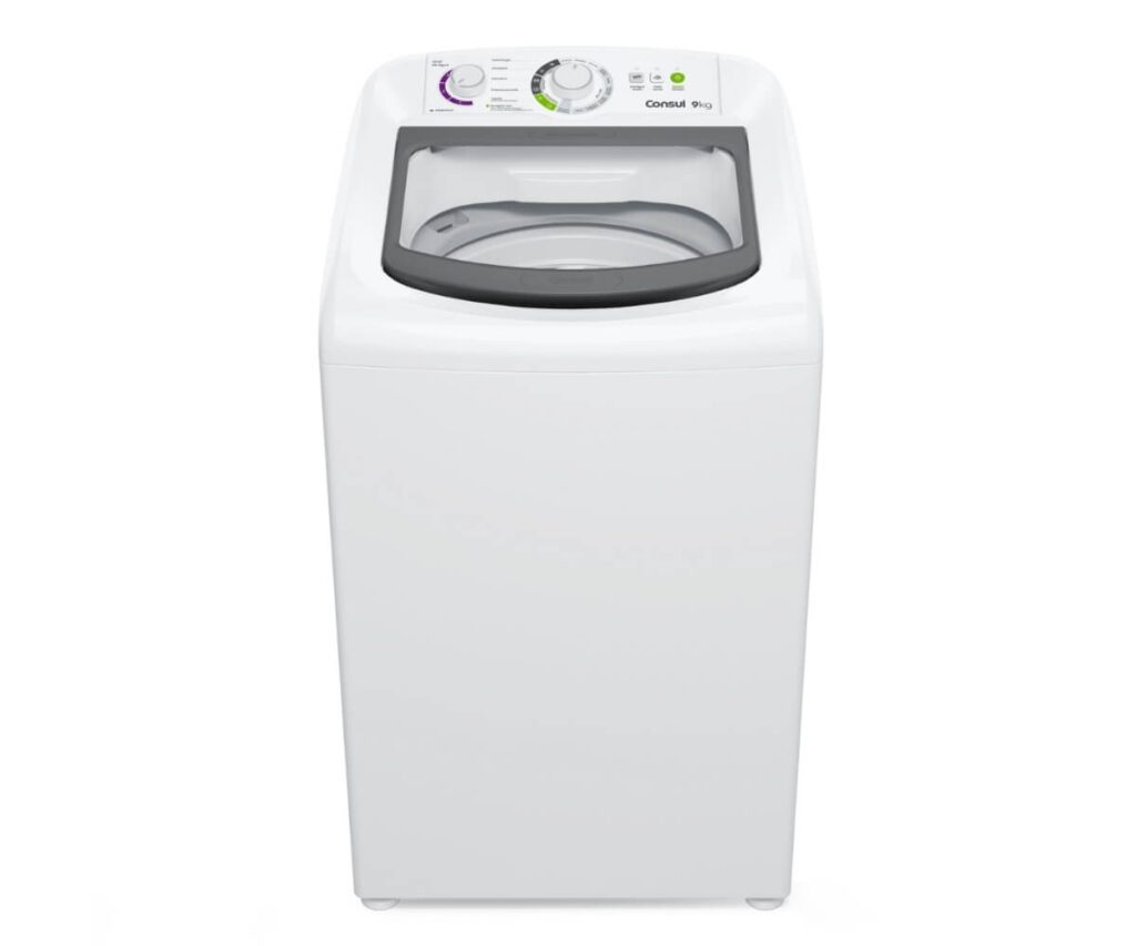 Lavadora de roupas Consul CWB09BB de 9kg com Dosagem Econômica, eleita a melhor máquina de lavar custo-benefício para casais.