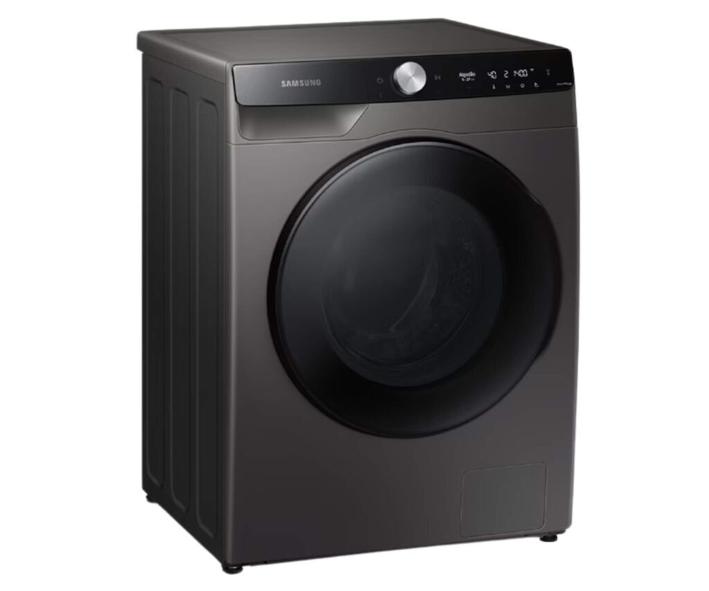 Foto da lava e seca Samsung Smart EcoBubble 13kg na cor preta, destacando seu design moderno e painel inteligente AI Control.